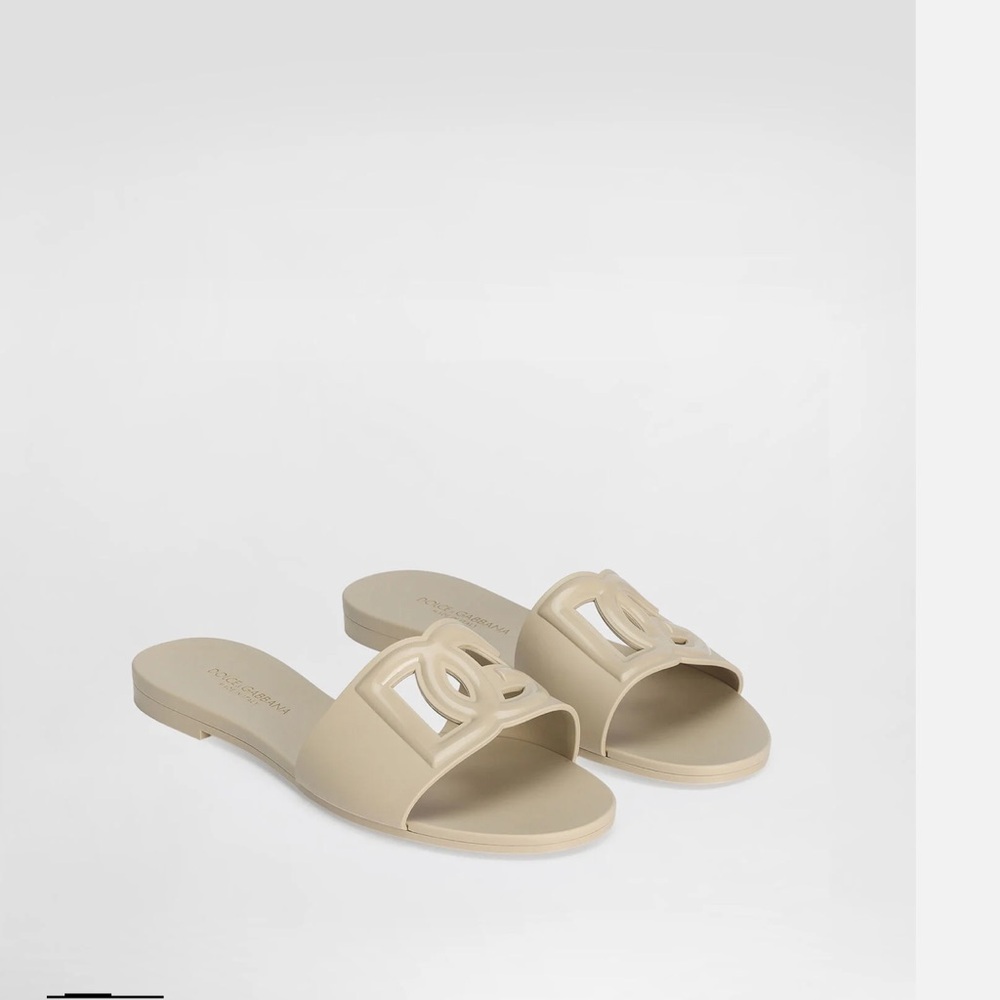 Dolce & Gabbana Cream Logo Slide Sandals